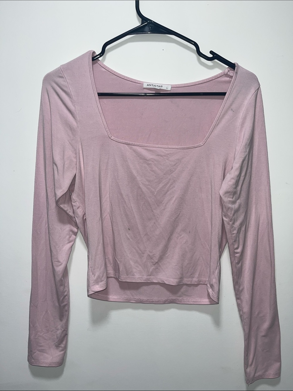 Antistar Square Neck Long Sleeve Top in Light Pink